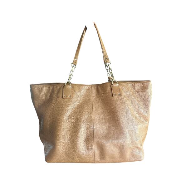 Tory Burch Thea Full Leather Tote in Royal Tan with Gold Chain and Tassel - Picture 4 of 8